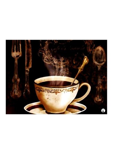Cup Of Tea Themed Decorative Metallic Plate Black/White/Gold 20x15cm