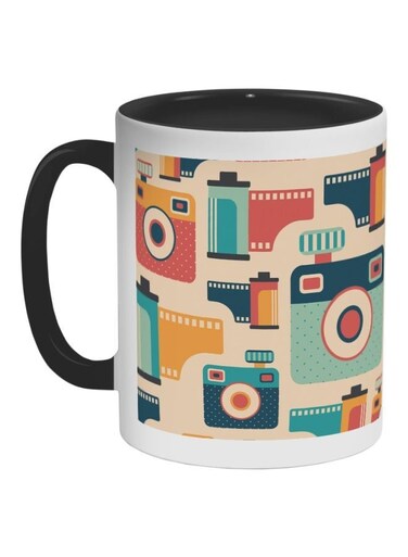 Cameras And Photography Printed Coffee Mug Black/White/Yellow 325ml