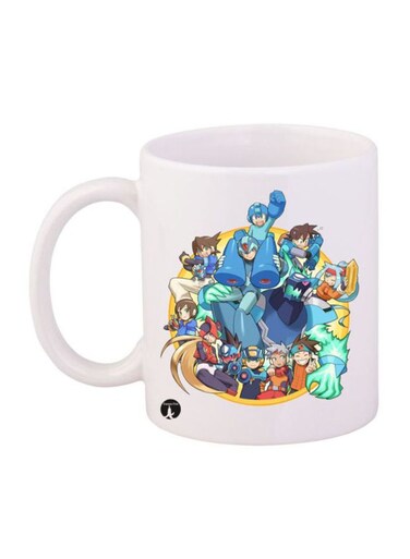 Mega Man Cartoon Printed Mug White/Blue/Green 12ounce