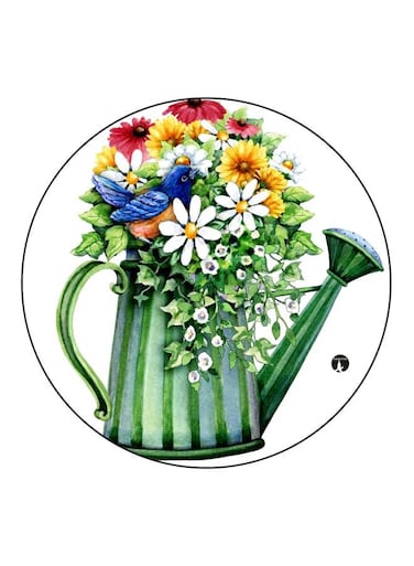 Floral Printed Fridge Magnet Green/White/Yellow 5.5cm