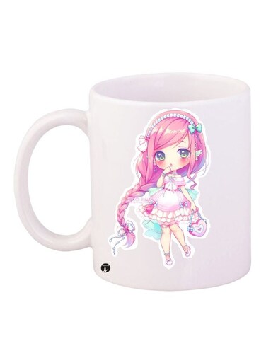 Cartoon Girl Printed Coffee Mug White/Pink/Beige