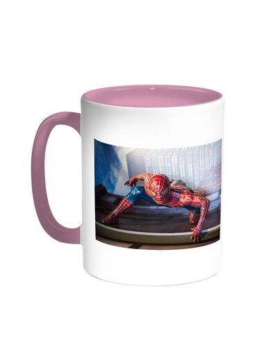 Spider Man Printed Coffee Mug Pink/White 11ounce