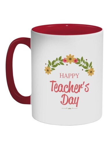 Happy Teacher's Day Printed Coffee Mug Red/White/Green 325ml