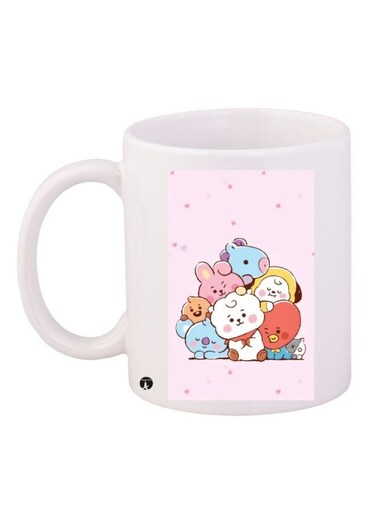 Cartoon Printed Coffee Mug White/Pink/Blue 11ounce