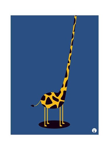 Metal Plate Of A Giraffe Poster Blue/Yellow/Black