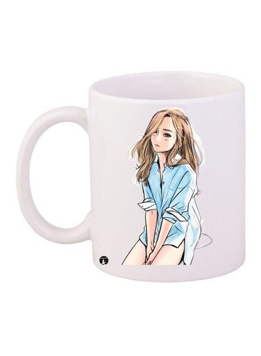 Girl Printed Coffee Mug White/Beige/Blue 11ounce