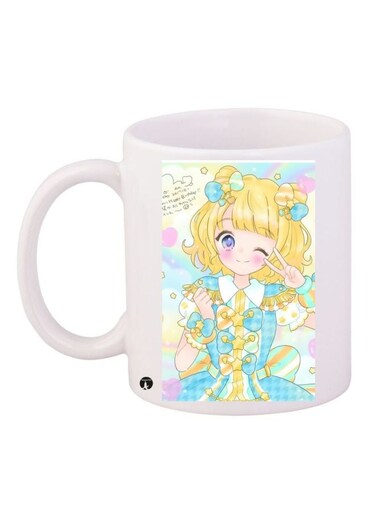 Anime Girl Printed Coffee Mug White/Blue/Yellow