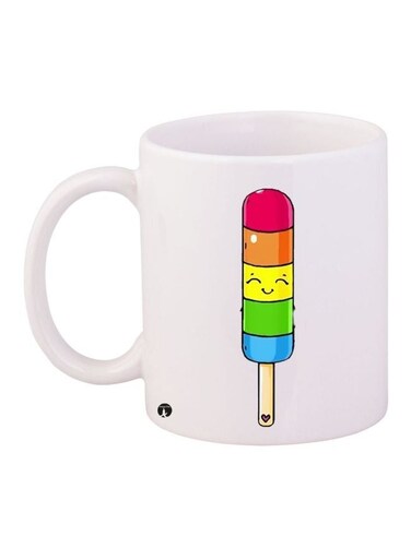 Ice Popsicle Printed Coffee Mug White/Yellow/Green 11ounce