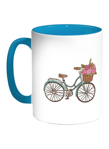 Bicycle Printed Coffee Mug Blue/White/Pink 11ounce