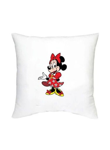 Minnie Mouse Printed Decorative Cushion White/Red/Black 16x16inch