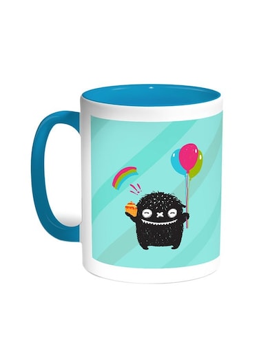 Cartoon Drawing - The Joy Of Eid Printed Coffee Mug Turquoise/White 11ounce