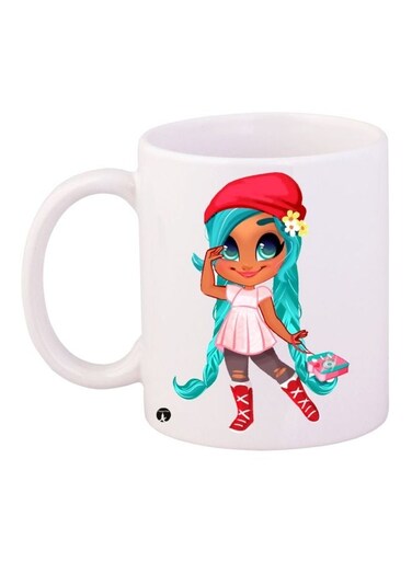 Anime Girl Printed Coffee Mug White/Red/Blue 11ounce