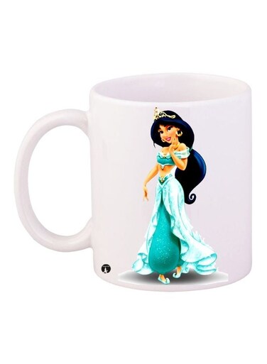 Princess Jasmine Cartoon Printed Coffee Mug White/Sea Green/Beige 11ounce