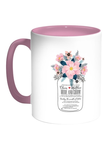 Flower Vase Printed Coffee Mug White/Pink 11ounce