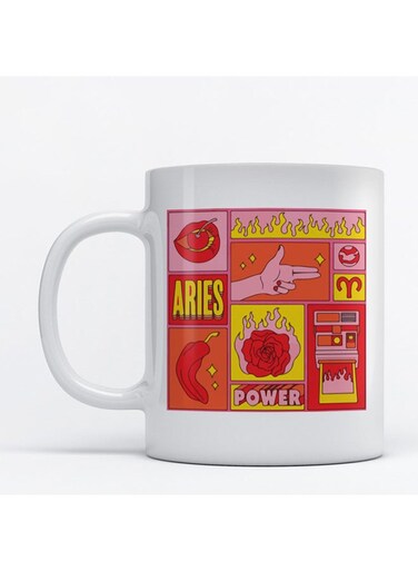 Aries Printed Mug White/Pink/Yellow