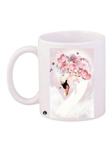 Floral Printed Coffee Mug White/Pink/Black 11ounce