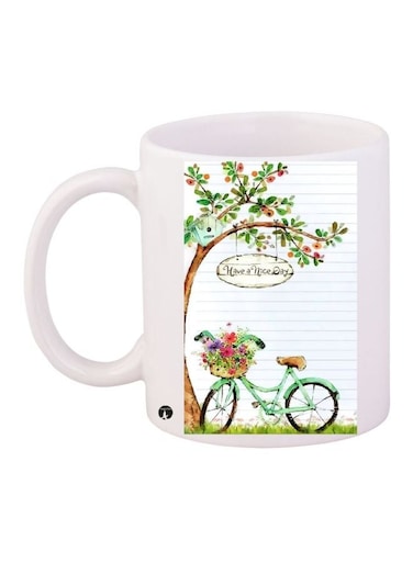 Have A Nice Day Printed Coffee Mug White/Green/Brown 11ounce