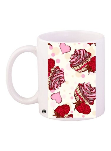 Cupcake Printed Ceramic Coffee Mug White/Pink/Red 11ounce