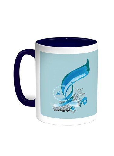 Congratulations On Eid Printed Coffee Mug Blue/White 11ounce