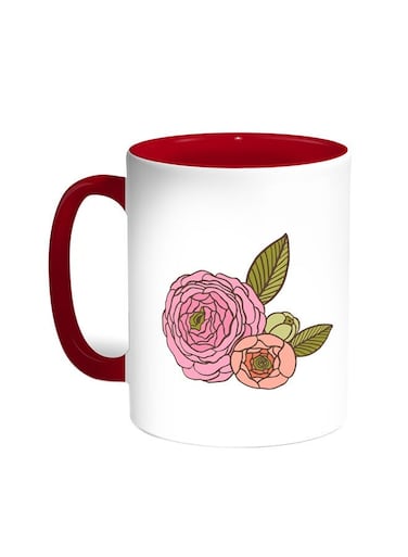 Fees Roses Printed Coffee Mug Red/White 11ounce