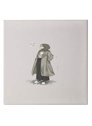 Girl Animation Hidden Frame Canvas Wall Painting Grey/Black 50 x 50cm