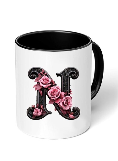 RYN&reg; Printed Ceramic Coffee Mug Gift for Coffee and Tea Lovers 11 Oz alphabet N