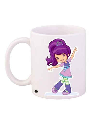 Cartoon Girl Printed Coffee Mug White/Purple/Beige