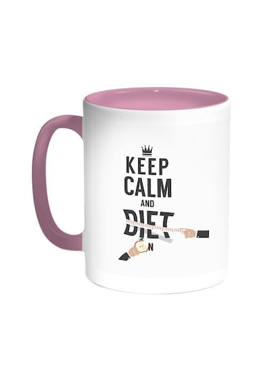 Keep Calm And Diet Printed Coffee Mug Pink/White 11ounce