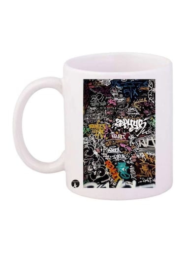 Graffiti Printed Coffee Mug White/Black/Red