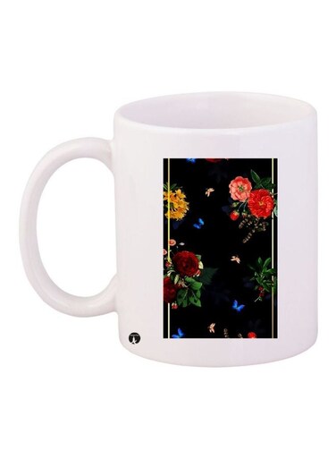 Flower Printed Coffee Mug White/Black/Red 11ounce