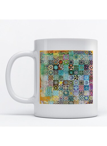 Patchwork Printed Mug White/Green/Pink