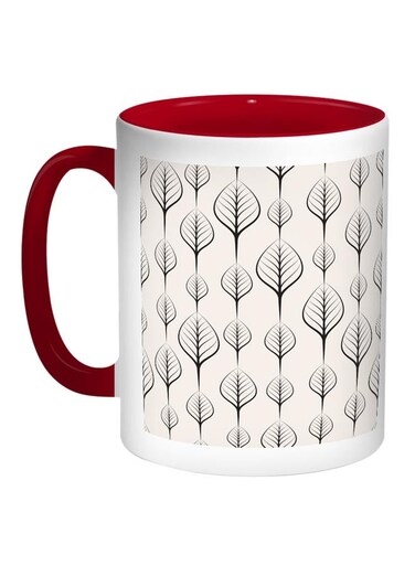 Inscriptions Of Leaves Printed Coffee Mug White/Red/Beige 11ounce