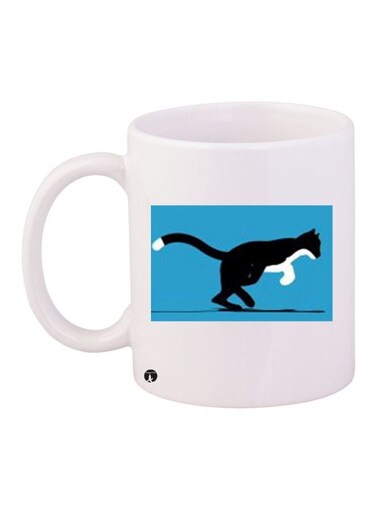 Cat Printed Coffee Mug White/Blue/Black 11ounce