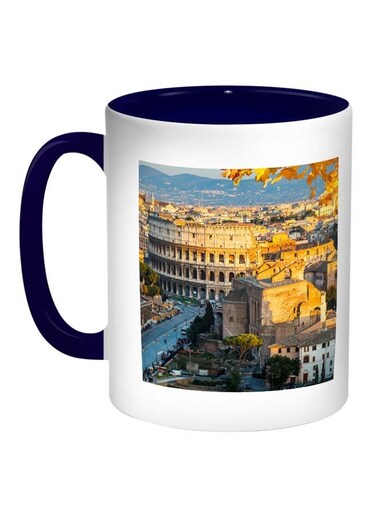 Rome Printed Coffee Mug Blue/White/Yellow 11ounce