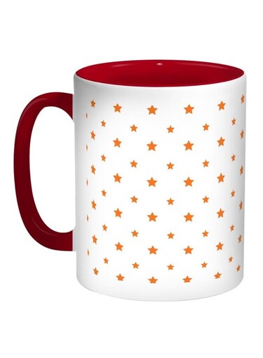 Motifs Of Stars Printed Coffee Mug Red/White/Orange 11ounce
