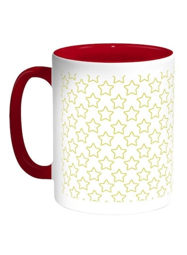 Stars Motifs Printed Coffee Mug Red/White/Yellow 325ml