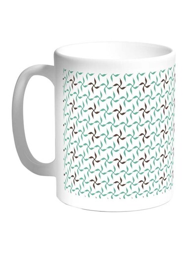 Printed Coffee Mug White/Green/Black 11ounce