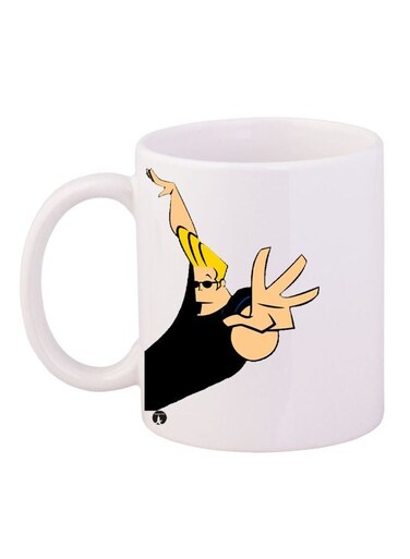 Johnny Bravo Printed Coffee Mug White/Beige/Black 11ounce