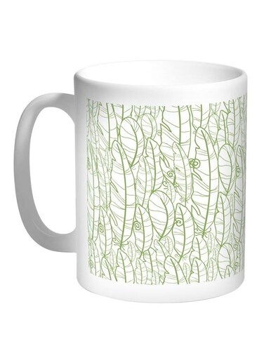 Leaves Motifs Printed Coffee Mug White/Green 11ounce