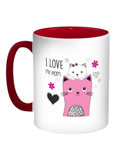 I Love You Mom Printed Coffee Mug Red/White/Pink 11ounce
