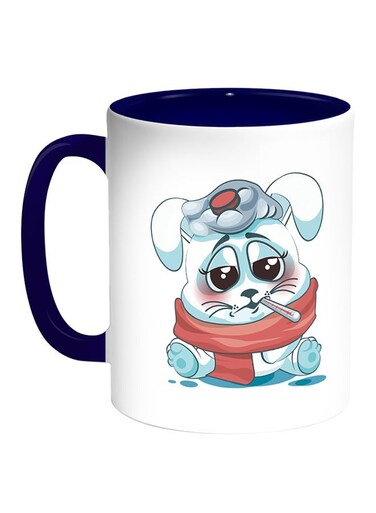 Rabbit Printed Coffee Mug White/Blue 11ounce