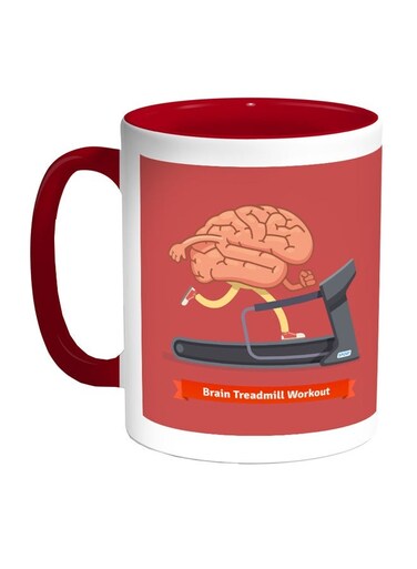 Brain Treadmill Workout Printed Coffee Mug Red/White/Grey 11ounce