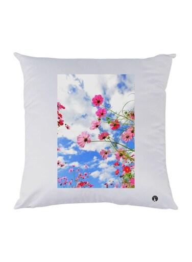 Flowers Printed Decorative Cushion polyester White/Blue/Pink 30x30cm