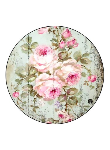 Rose Printed Wooden Fridge Magnet Pink/Green 5.5cm