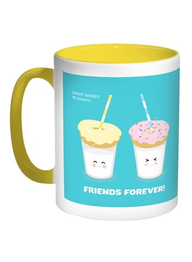 Friends Forever Printed Coffee Mug Blue/White/Yellow 11ounce