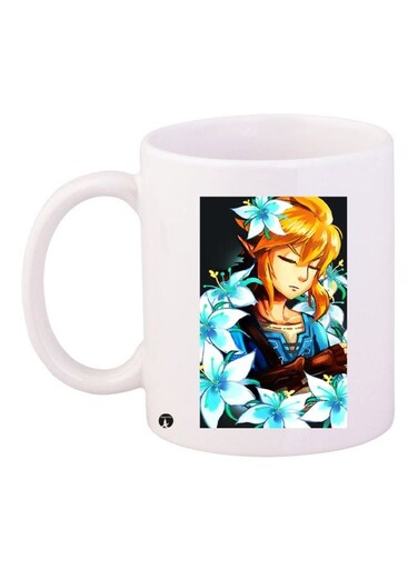 Anime Girl Printed Coffee Mug White/Blue/Brown 11ounce