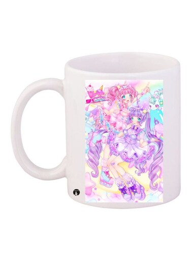 Cartoon Girl Printed Coffee Mug White/Pink/Yellow