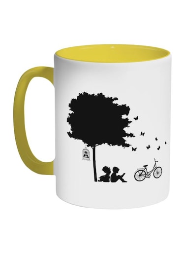 Tree Printed Coffee Mug Yellow/White/Black 325ml