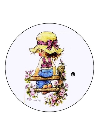Girl Printed Fridge Magnet White/Yellow/Green 5.5cm