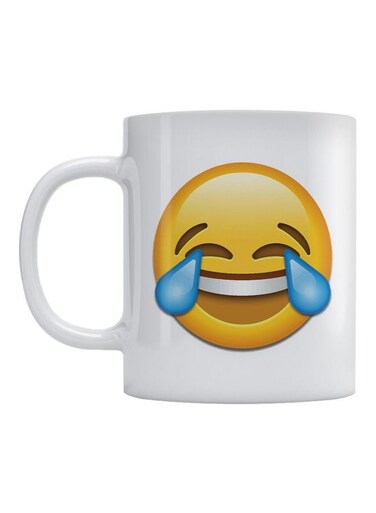 Laughing Emoji Printed Coffee Mug White/Yellow/Blue 350ml